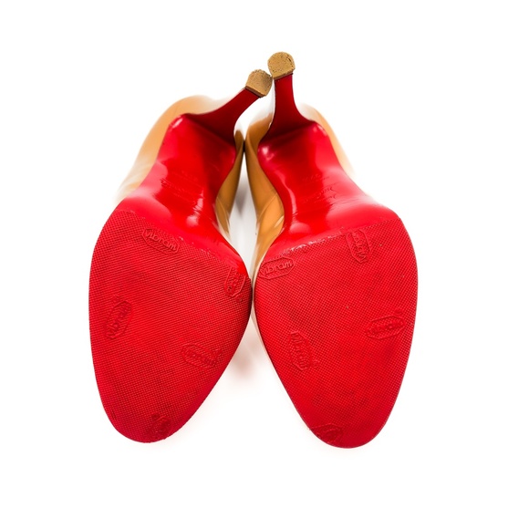 Christian Louboutin Camel Beige Patent Leather  Peep Toe Pumps Heels EU 37.5 - Picture 10 of 11